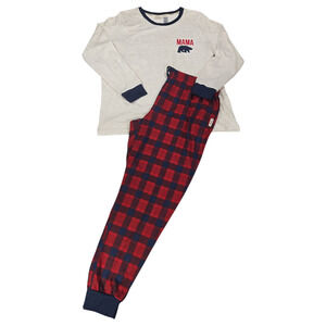 Dearfoams Women XL Mama Bear Pajama PJ Set Red Navy Plaid Warm Soft Holiday Gift